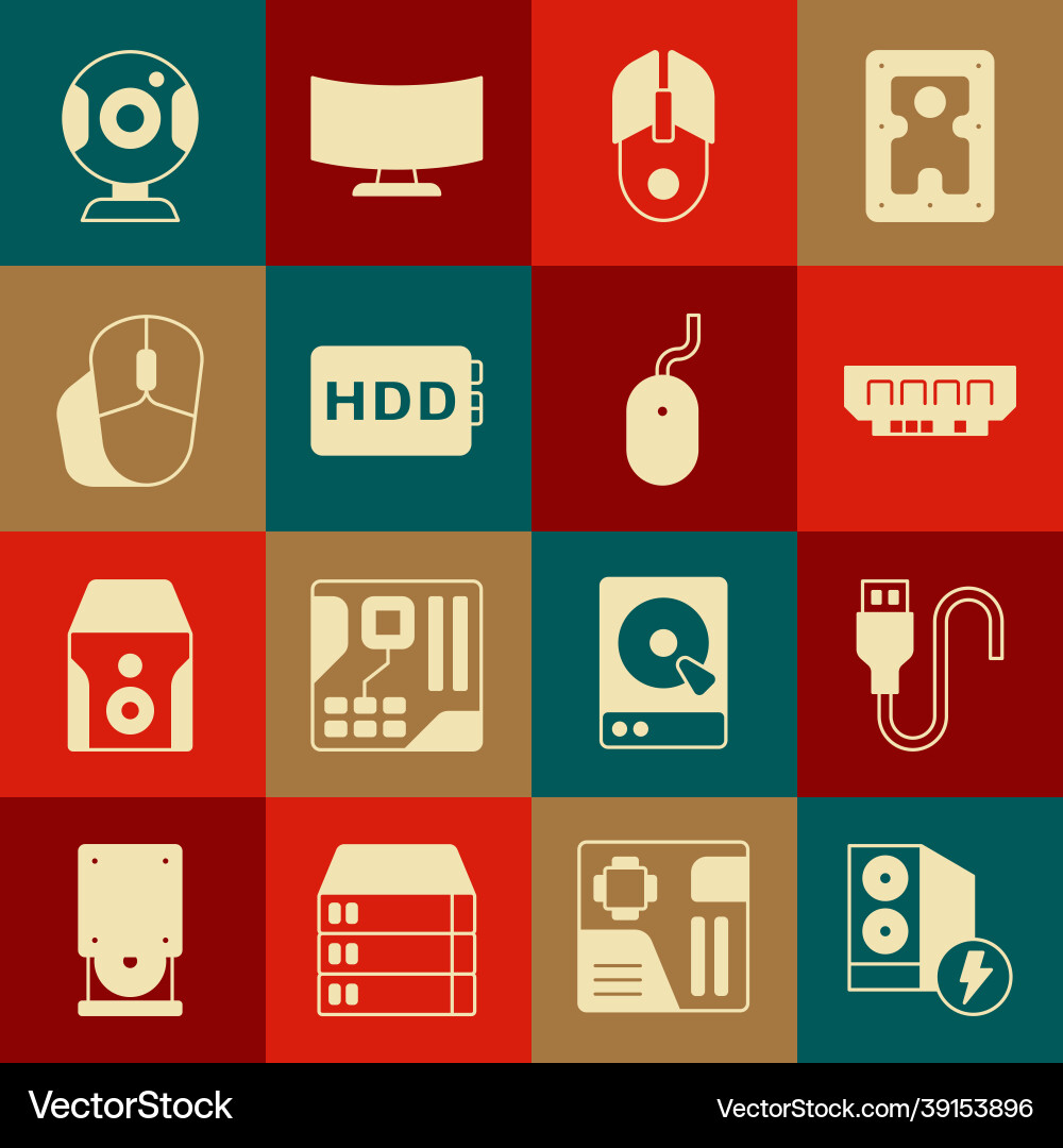 Set case of computer usb cable cord ram random Set case of computer usb cable cord ram random vector image