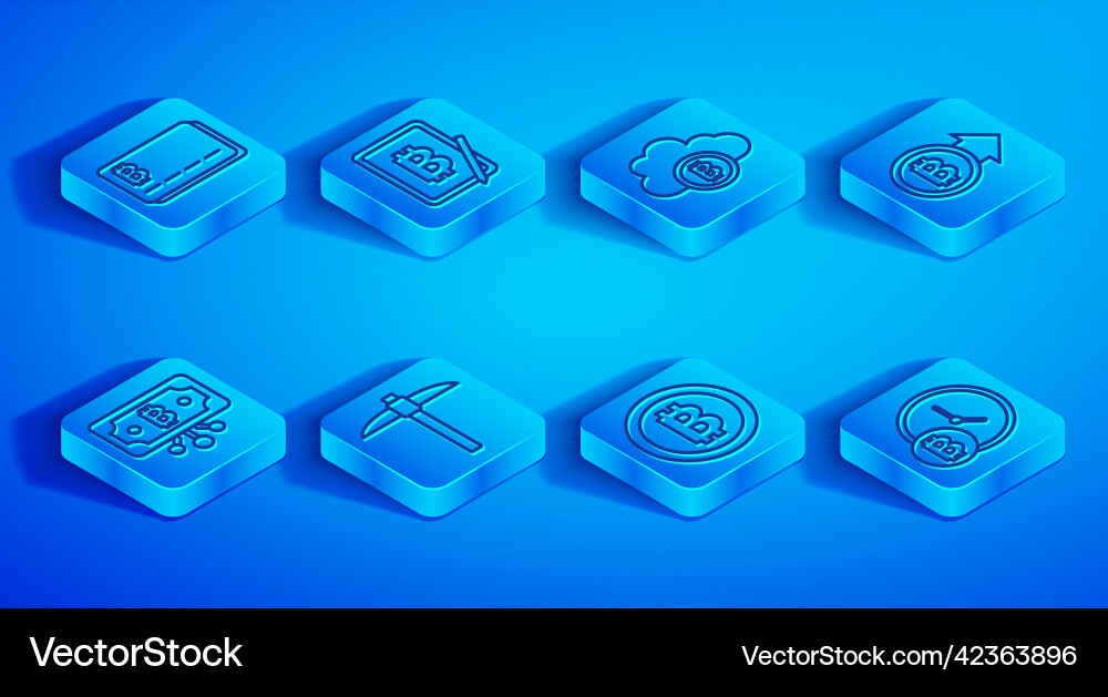 Set line credit card with bitcoin mining from Set line credit card with bitcoin mining from vector image