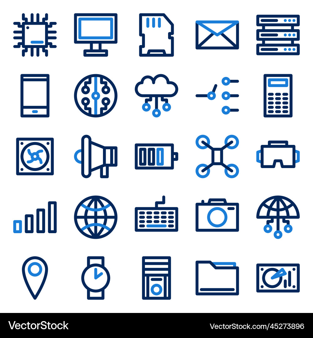 Set of 25 device and technology web icons in line Set of 25 device and technology web icons in line vector image
