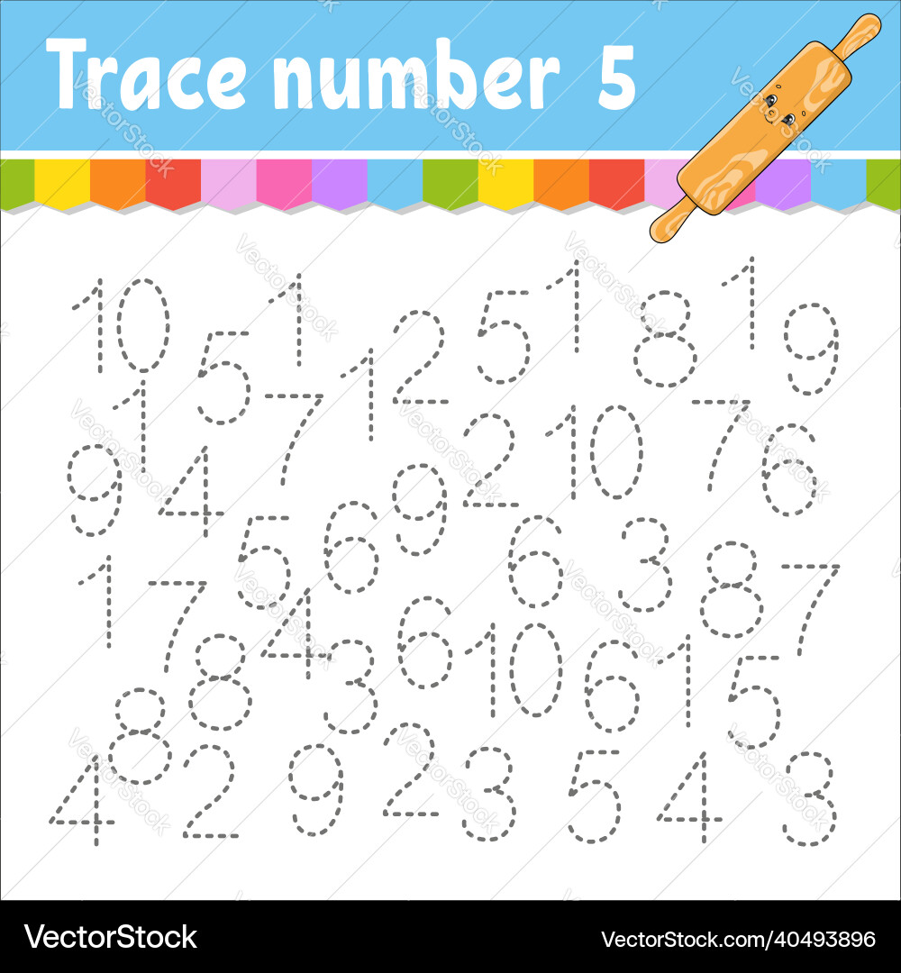Trace number handwriting practice learning Trace number handwriting practice learning vector image