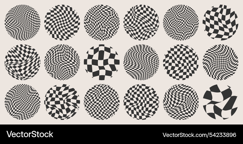 Trendy round checkered pattern distorted tiled Trendy round checkered pattern distorted tiled vector image