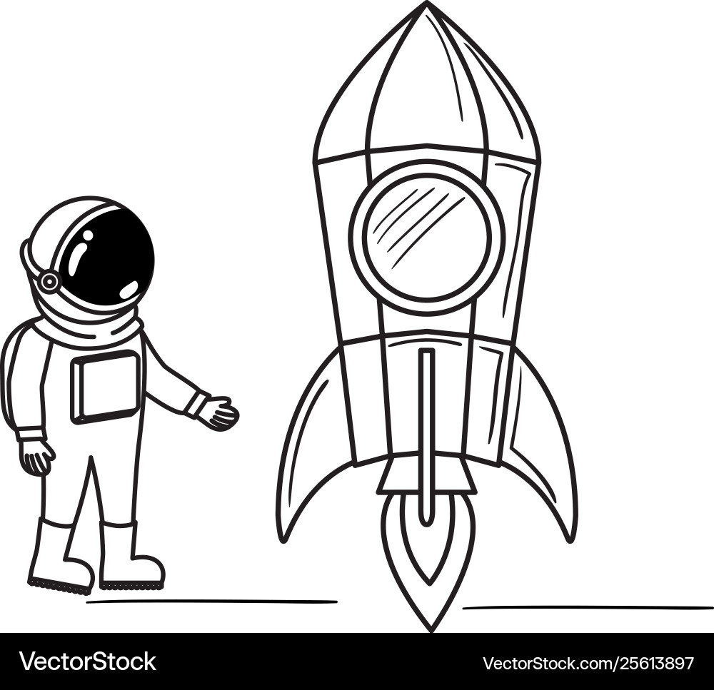 Astronaut with spacesuit and rocket in white Vector Image