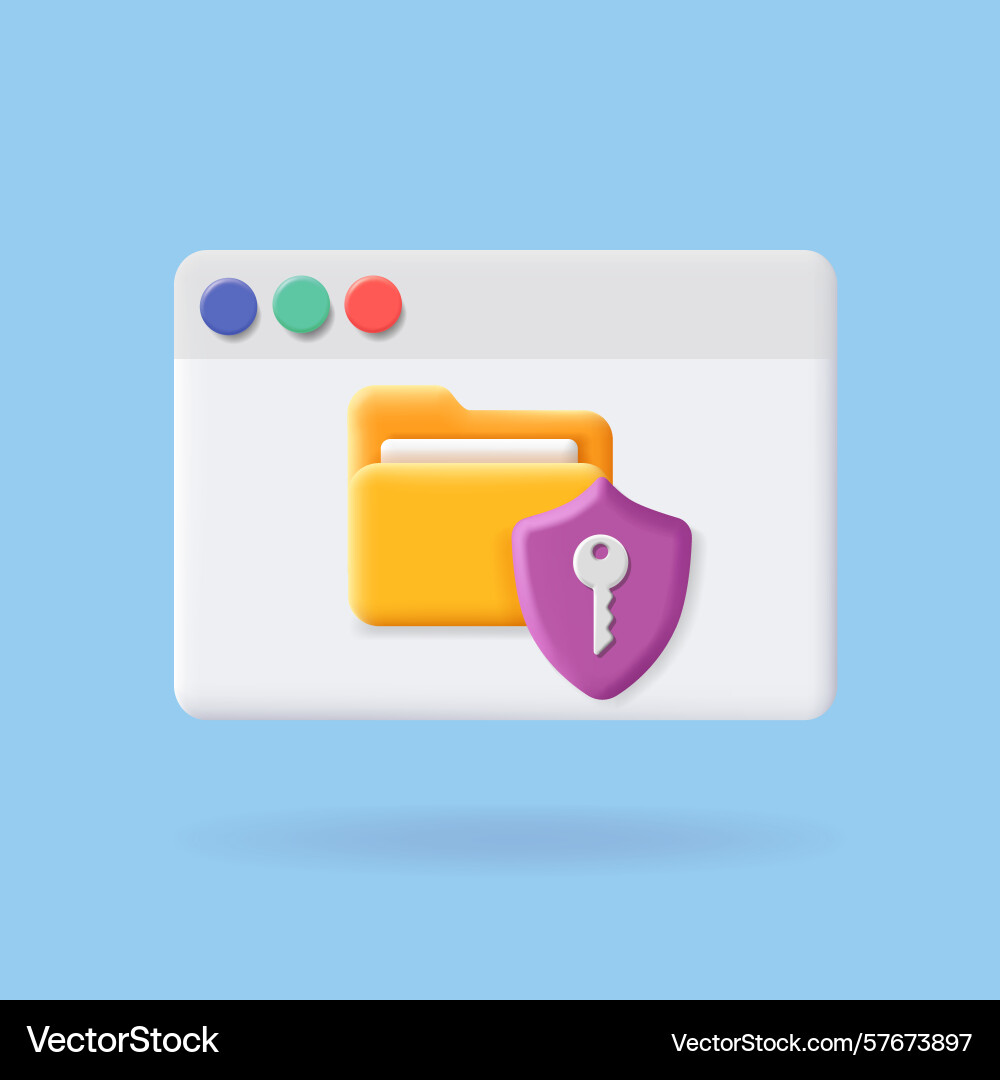Browser window icon with folder and shield data Browser window icon with folder and shield data vector image