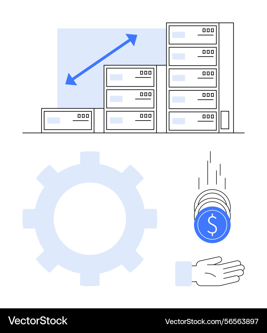 Business growth with scalable server Business growth with scalable server vector image