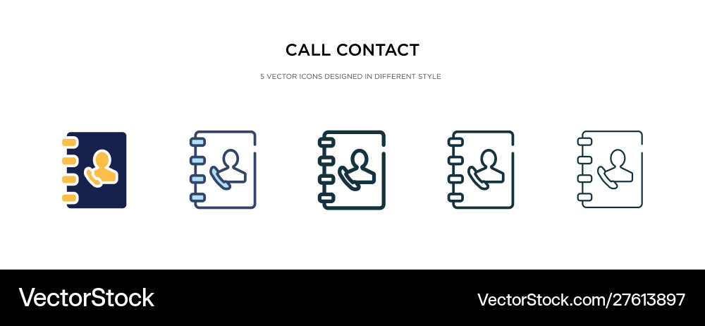 Call contact icon in different style two colored vector image
