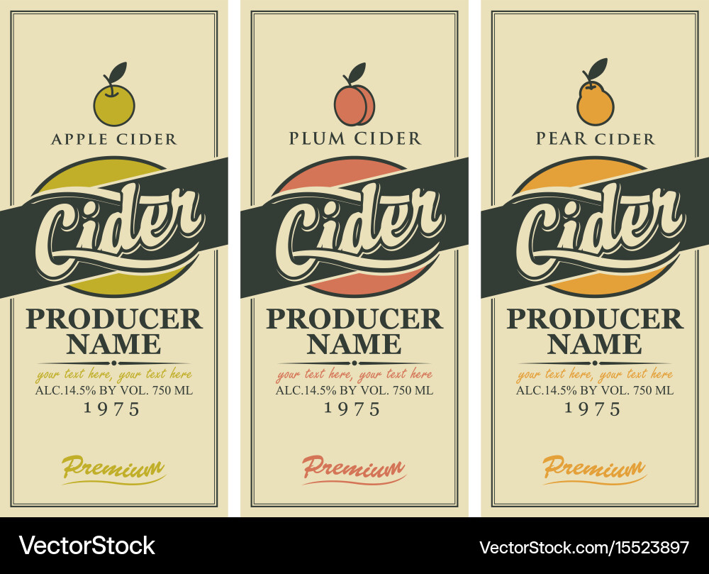 Cider Labels - Apple, Plum, Pear Vector Image
