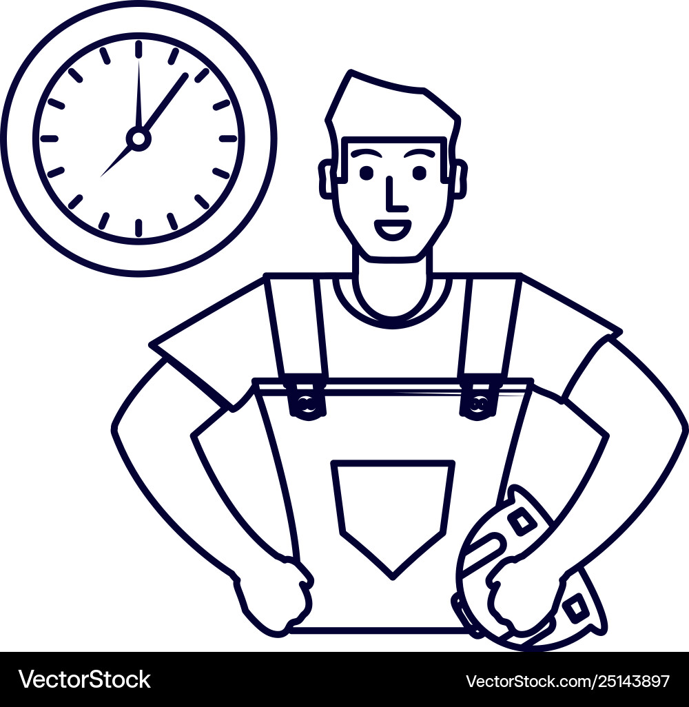 Construction Worker with Clock Vector Image