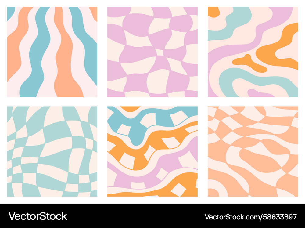 Distorted wavy patterns square background set Vector Image
