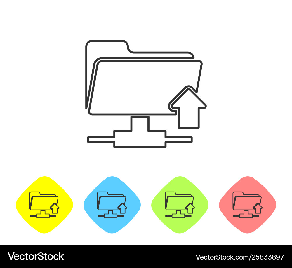 Grey ftp folder upload line icon on white Grey ftp folder upload line icon on white vector image