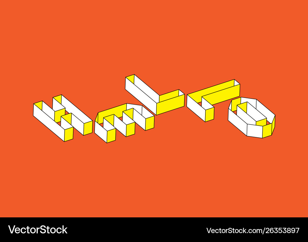 Hello text with 3d isometric effect on orange Hello text with 3d isometric effect on orange vector image