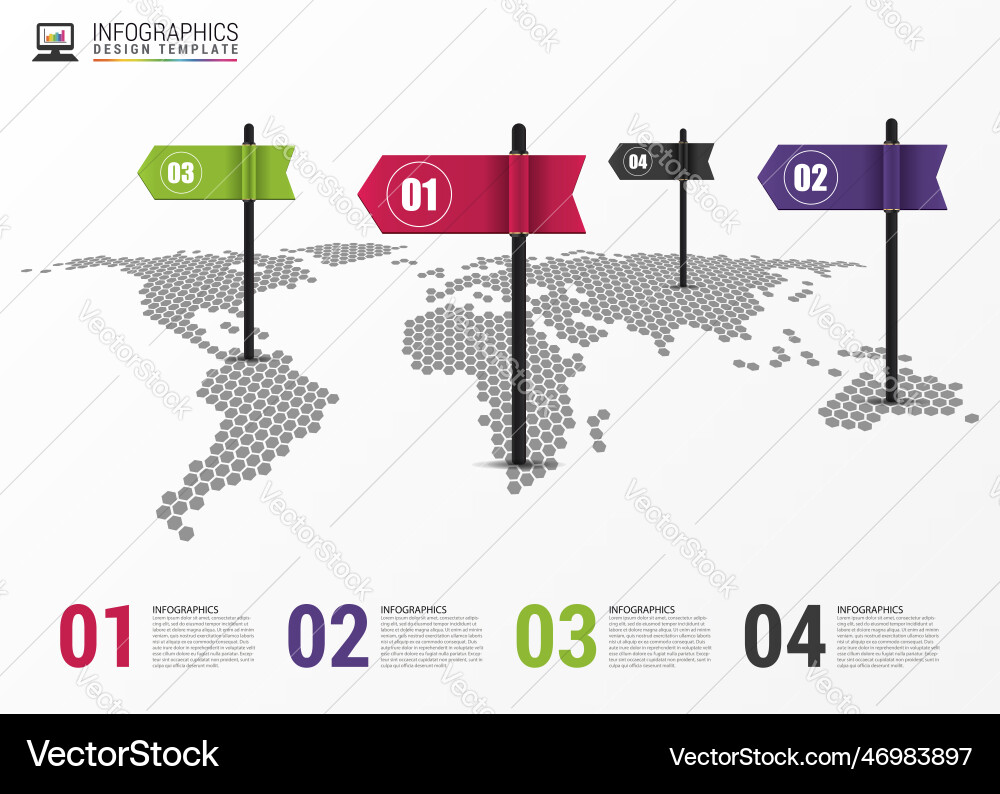 Infografische Designvorlage Weltkarte mit Zeiger Infografische Designvorlage Weltkarte mit Zeiger vektorbild