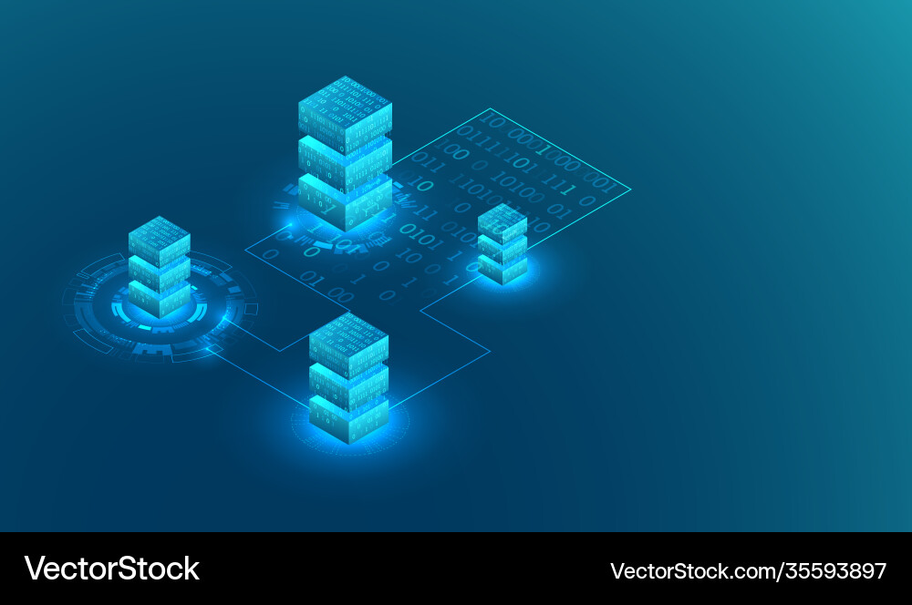 Isometric big data flow processing concept cloud Isometric big data flow processing concept cloud vector image