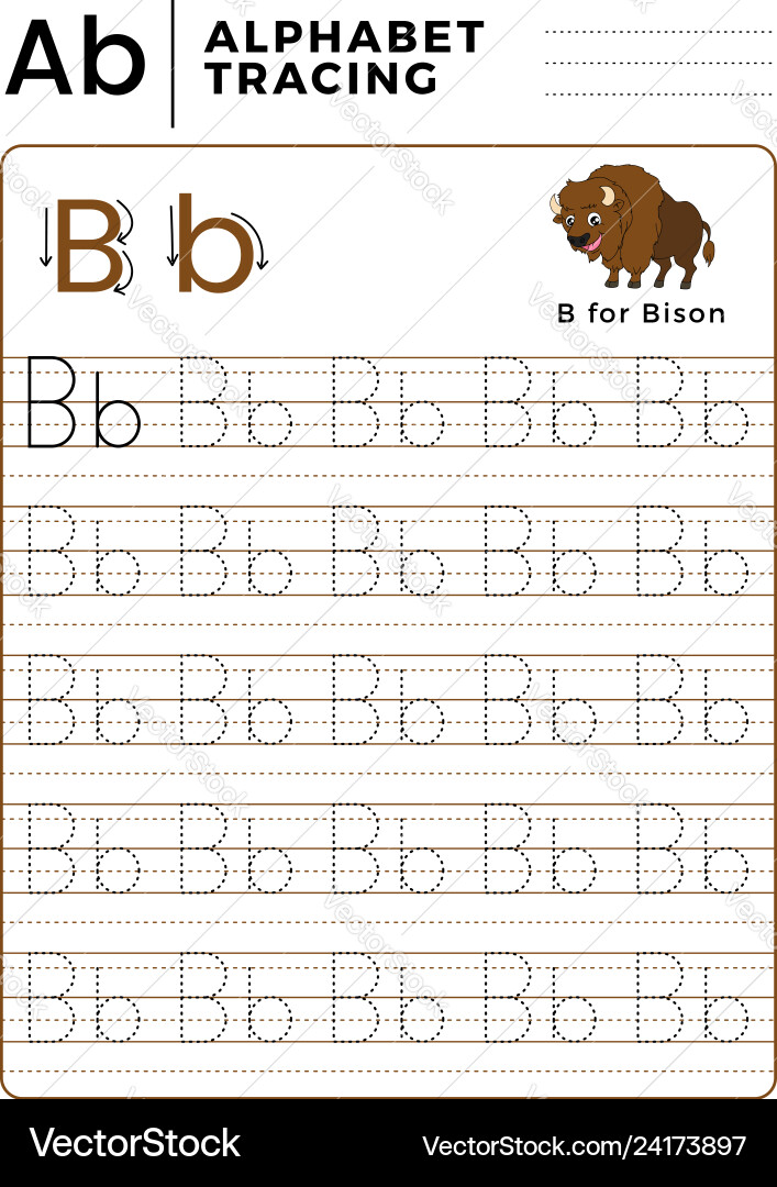 Letter b alphabet tracing book with example Letter b alphabet tracing book with example Vector Image