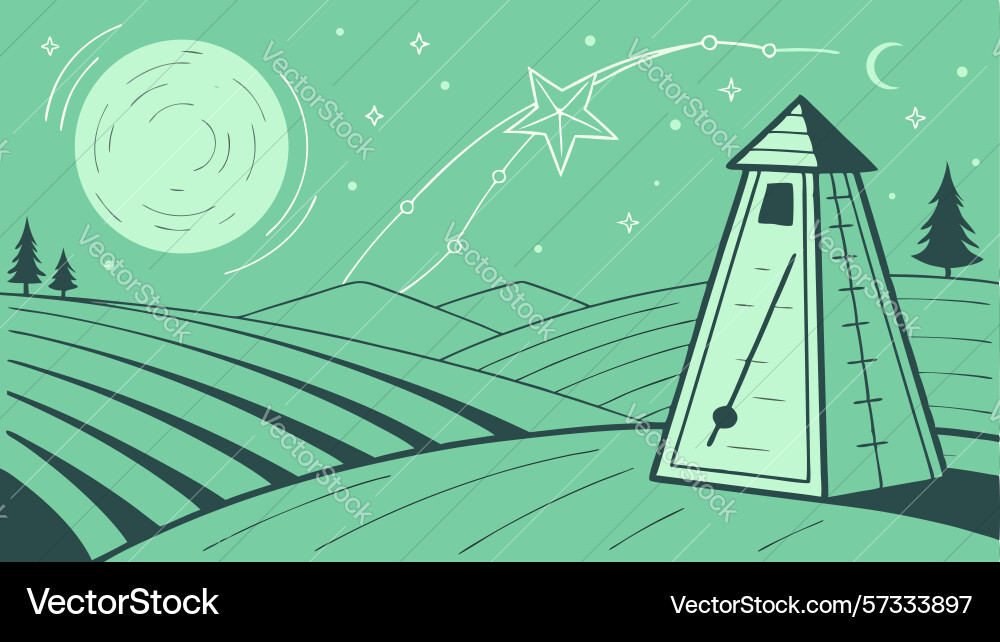 Lighthouse in grassy fields under moon design Vector Image