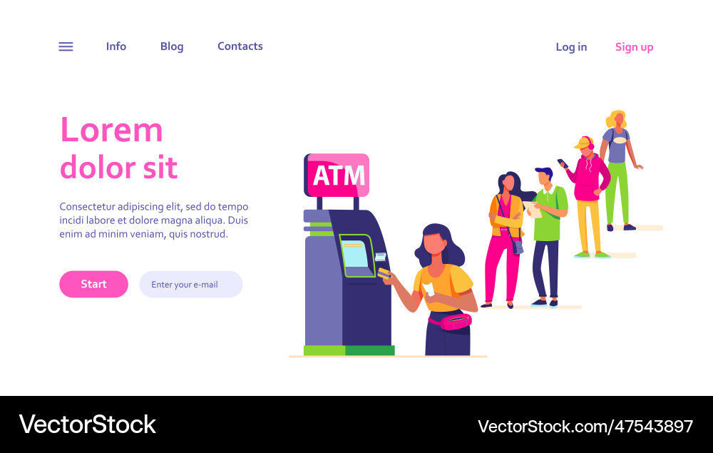 Queue of people standing for using atm Queue of people standing for using atm vector image