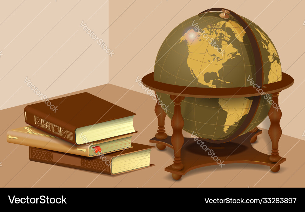 Retro globe and stack books learning Retro globe and stack books learning vector image