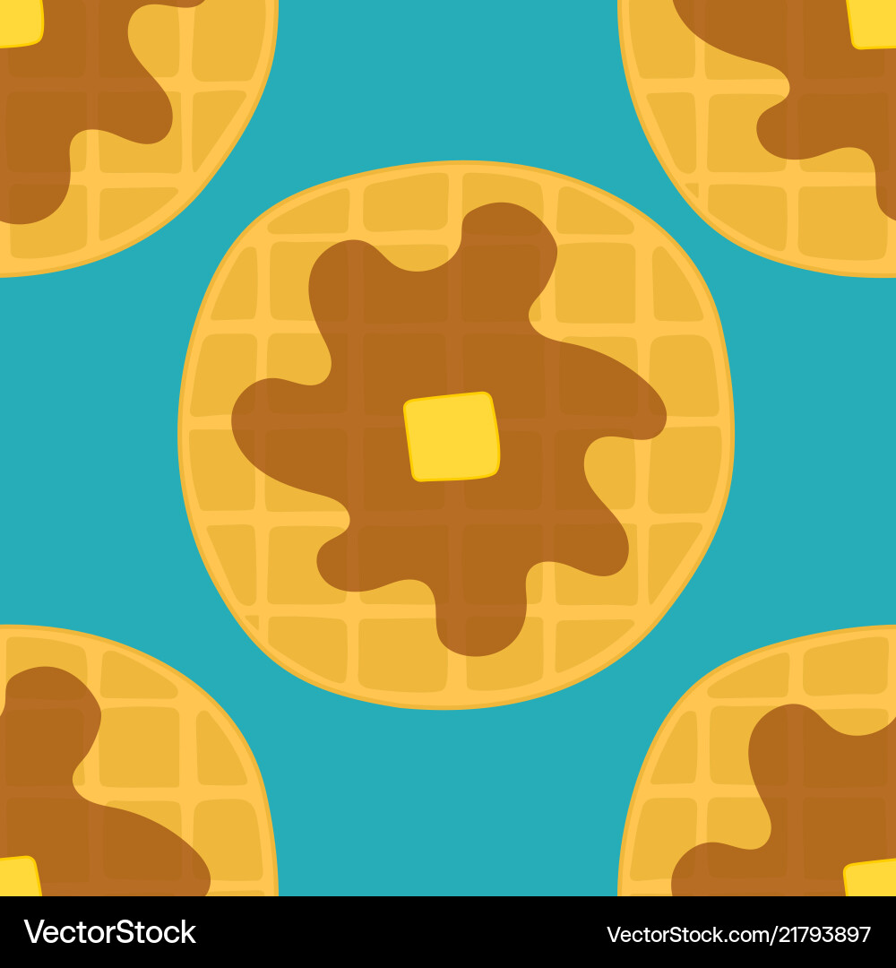 Seamless pattern of waffles with syrup and butter vector image