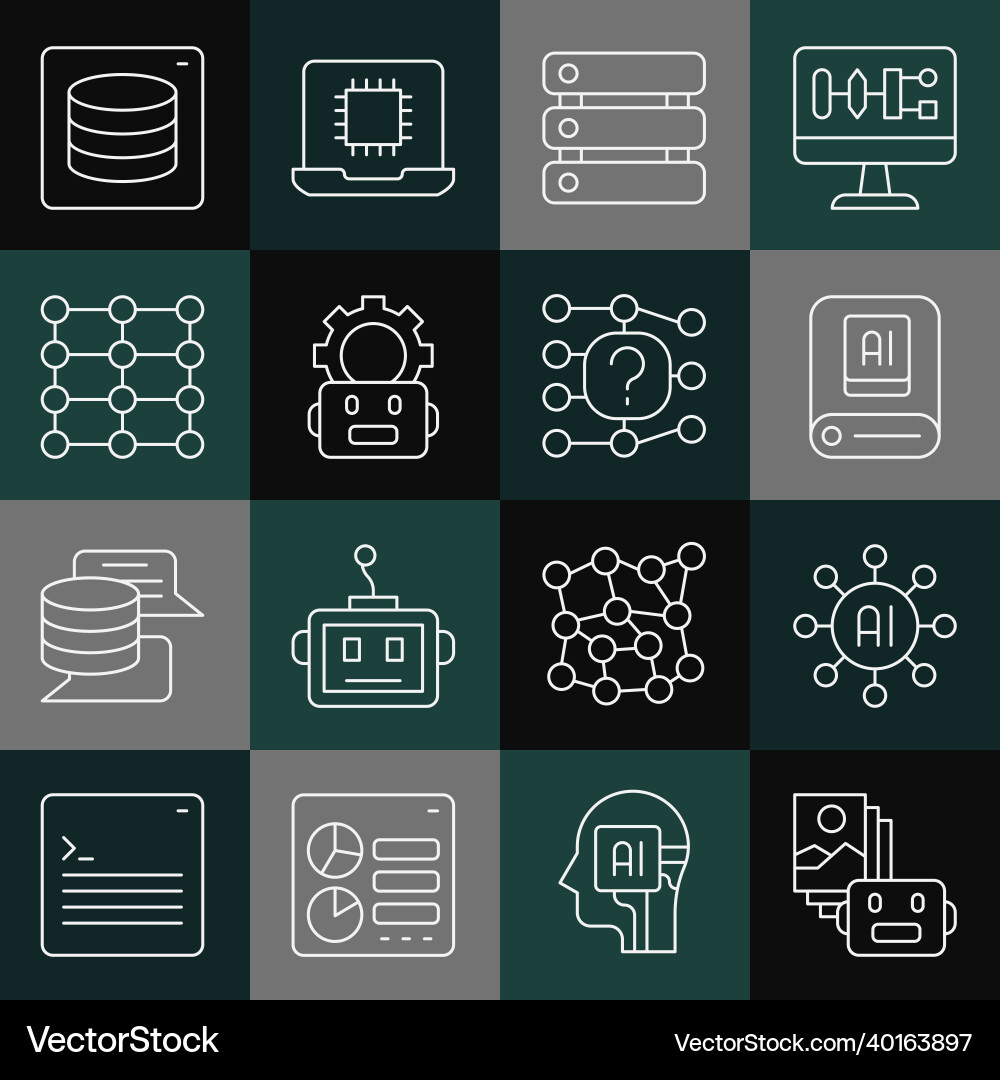 Set line artificial intelligence robot neural Set line artificial intelligence robot neural vector image