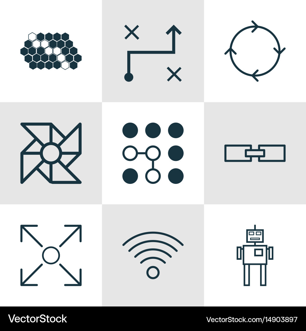Set of 9 artificial intelligence icons includes Vector Image