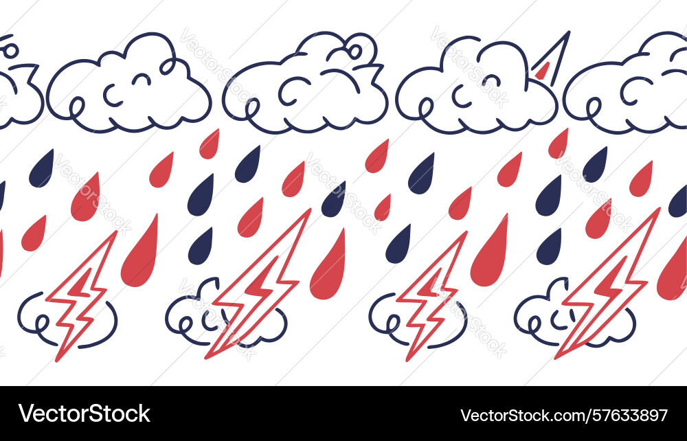 Whimsical rain clouds and lightning pattern Vector Image
