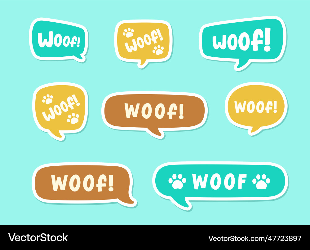 Woof text in a speech bubble balloon set digital Woof text in a speech bubble balloon set digital vector image