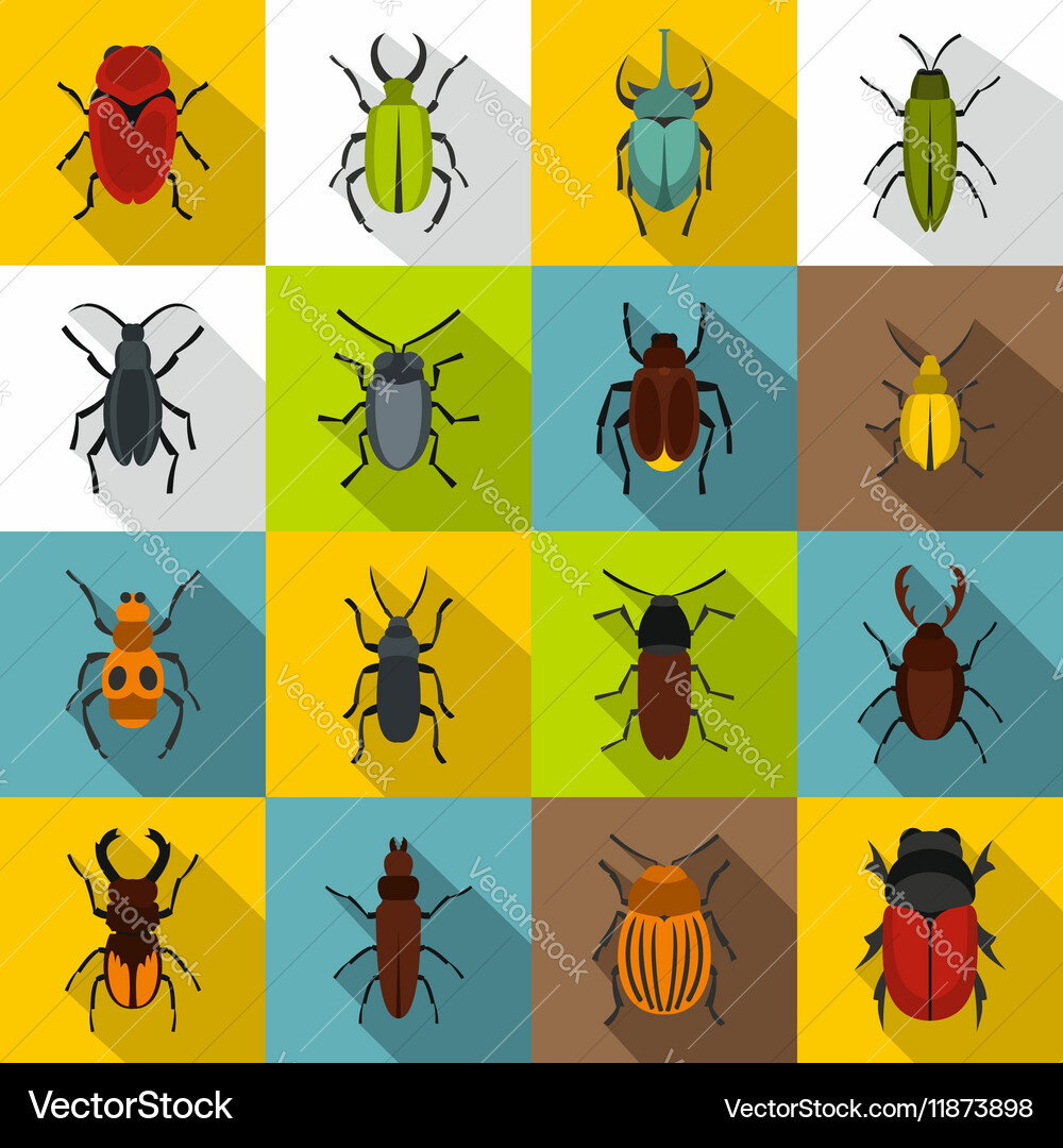 Bugs icons set flat style vector image