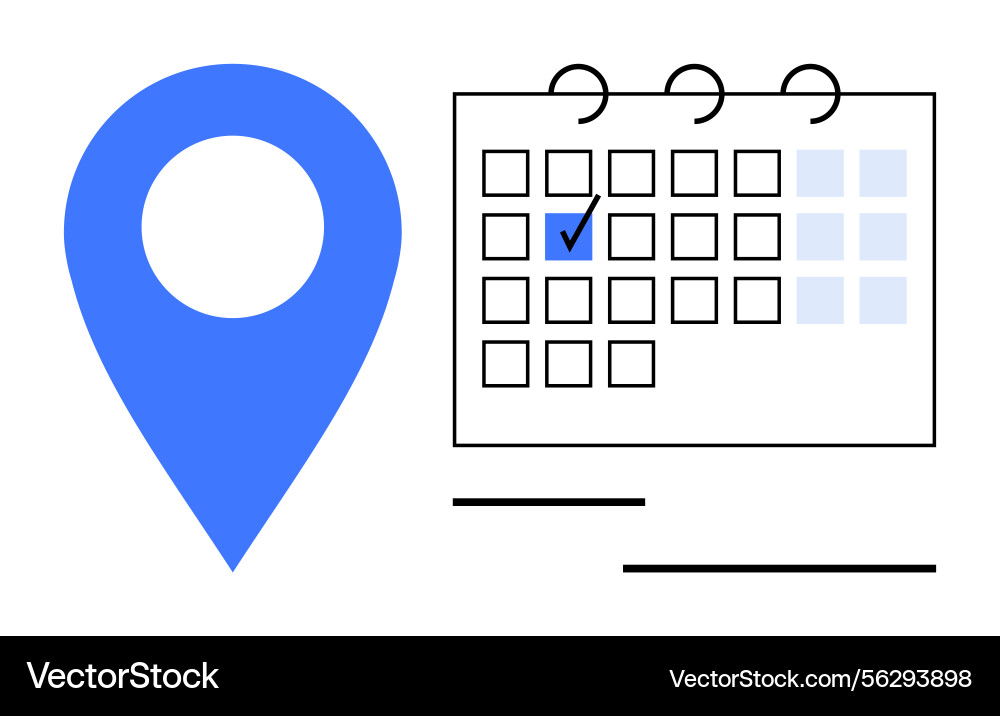 Calendar with blue check mark and large location Calendar with blue check mark and large location vector image