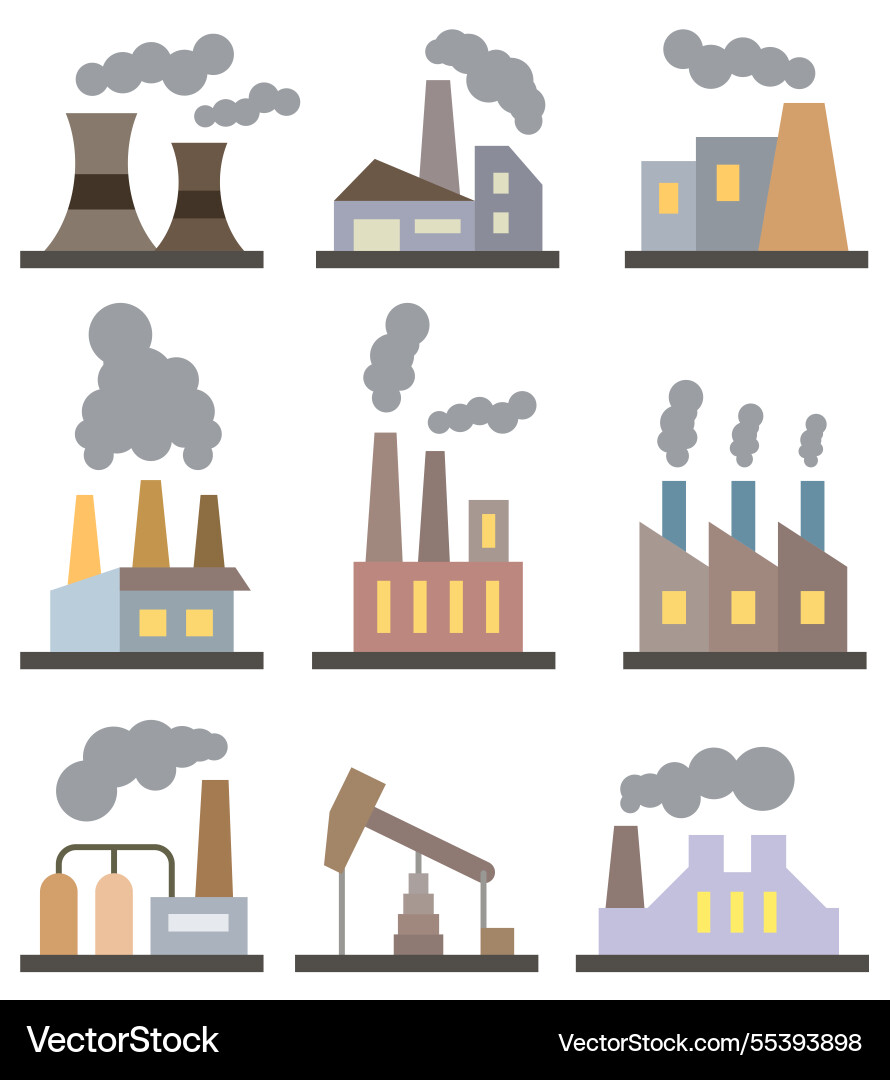 Colored icons of different factories set Colored icons of different factories set vector image