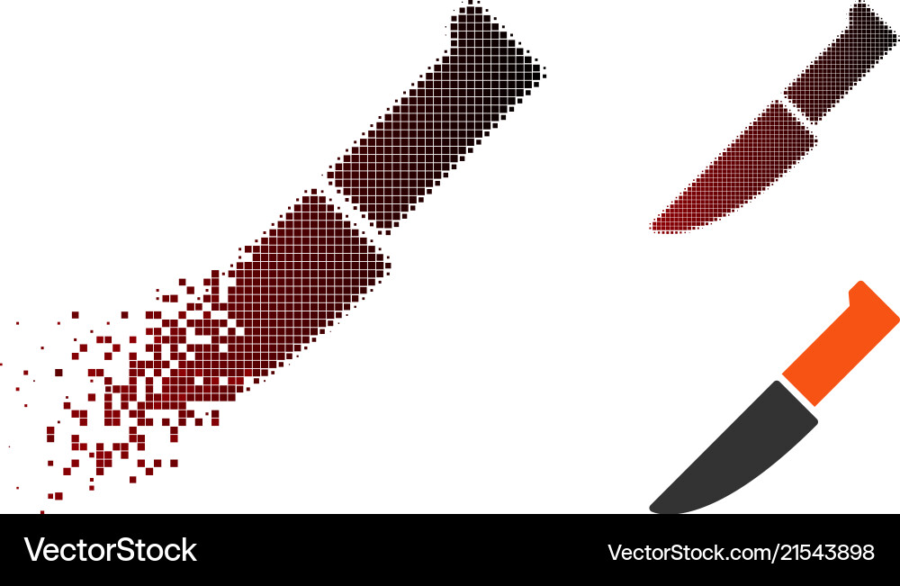 Disintegrating pixel halftone knife icon Vector Image