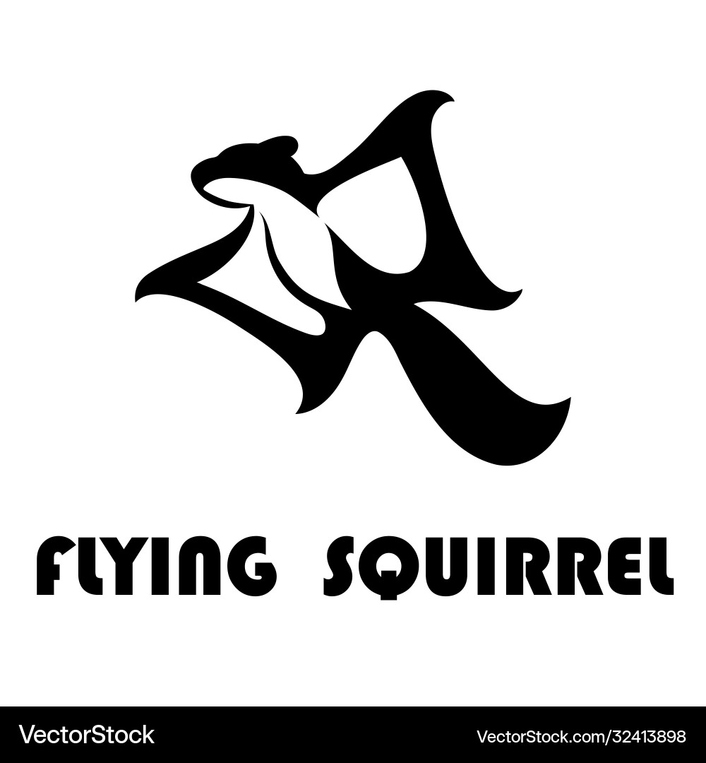 Flying Squirrel Logo - Black Line Art vector image