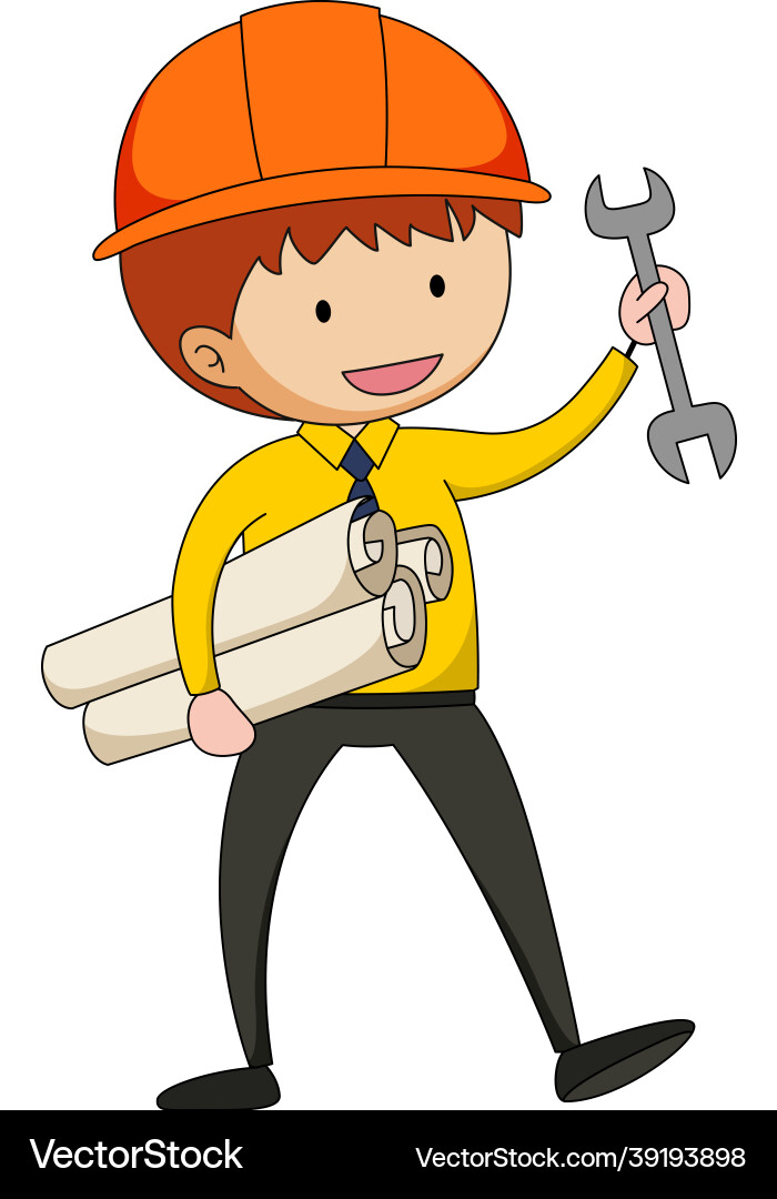 Little engineer doodle cartoon character isolated Little engineer doodle cartoon character isolated vector image