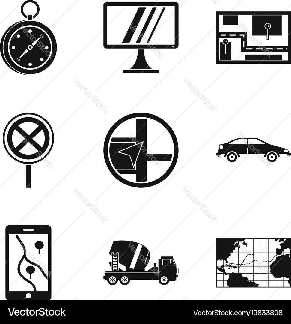 Location way icons set simple style Vector Image
