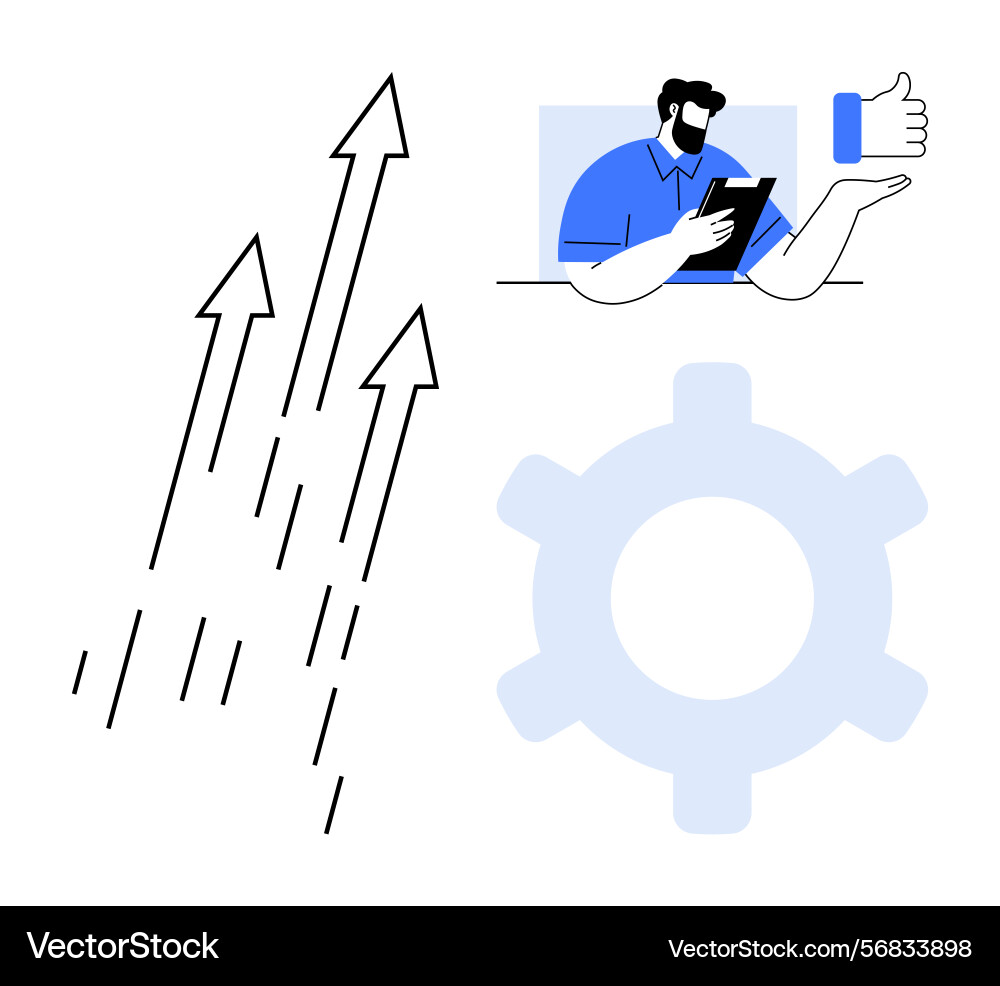 Man analyzing data with tablet growth arrows Man analyzing data with tablet growth arrows vector image