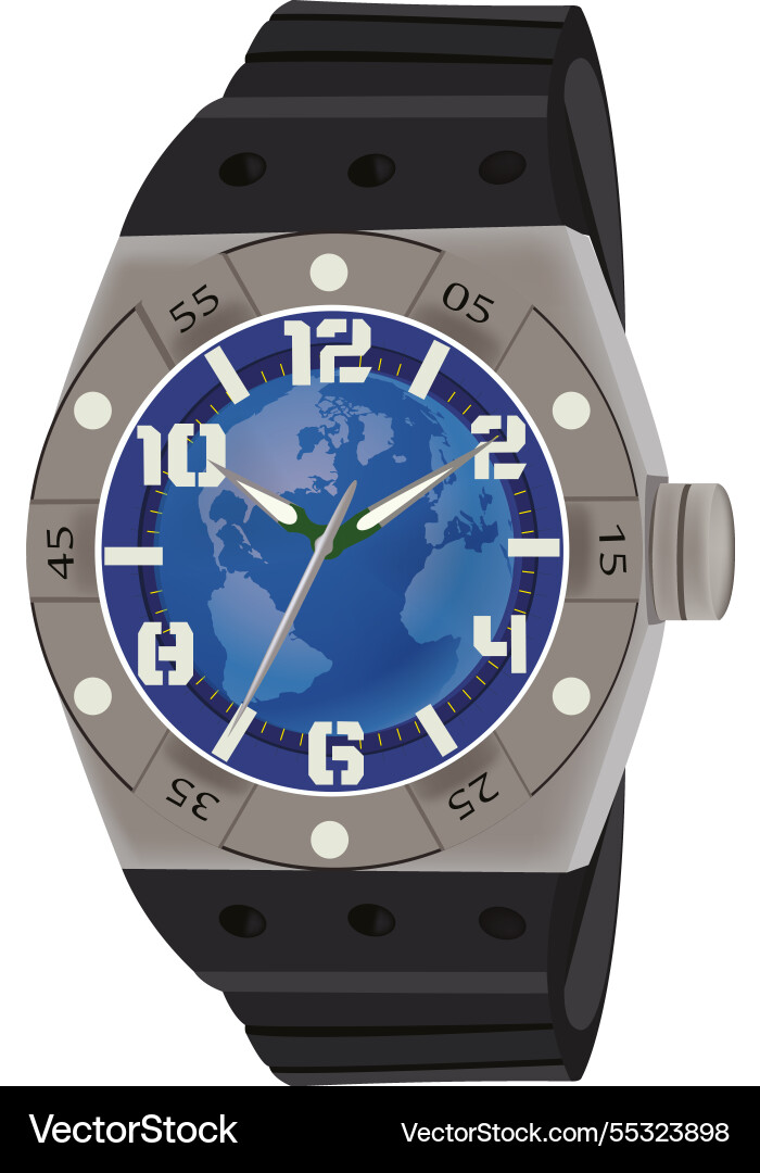 Modern watch featuring world map dial design Vector Image