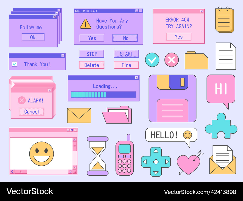 Retro computer sticker old pc interface Vector Image