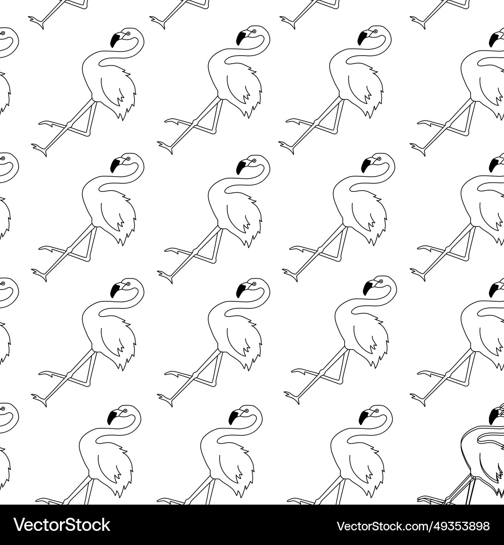 Seamless pattern with flamingo in outline vector image