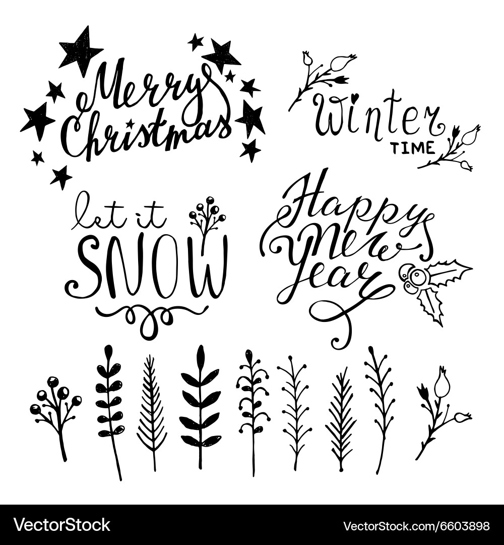 Set of christmas hand drawn graphic elements vector image