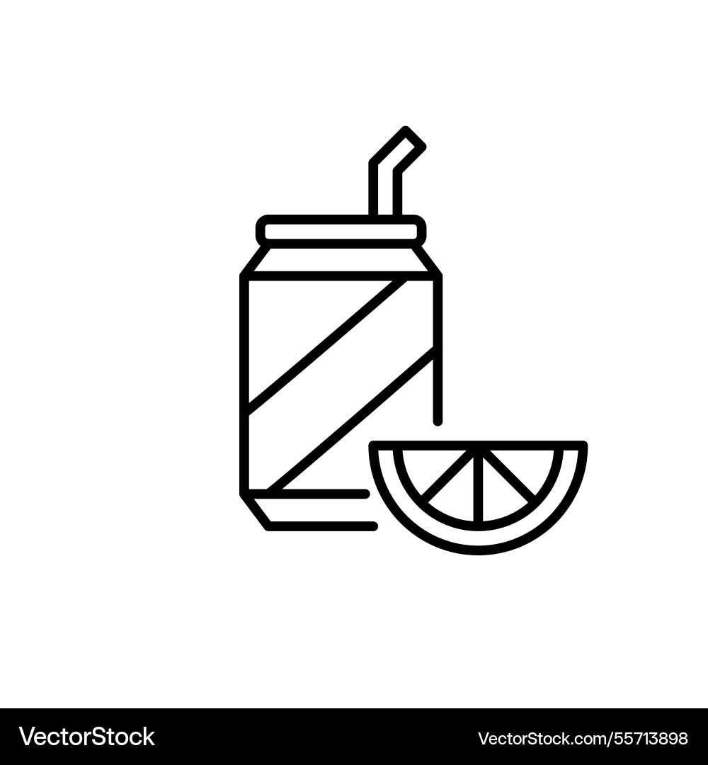 Soda can with straw and lemon slice refreshment Soda can with straw and lemon slice refreshment vector image