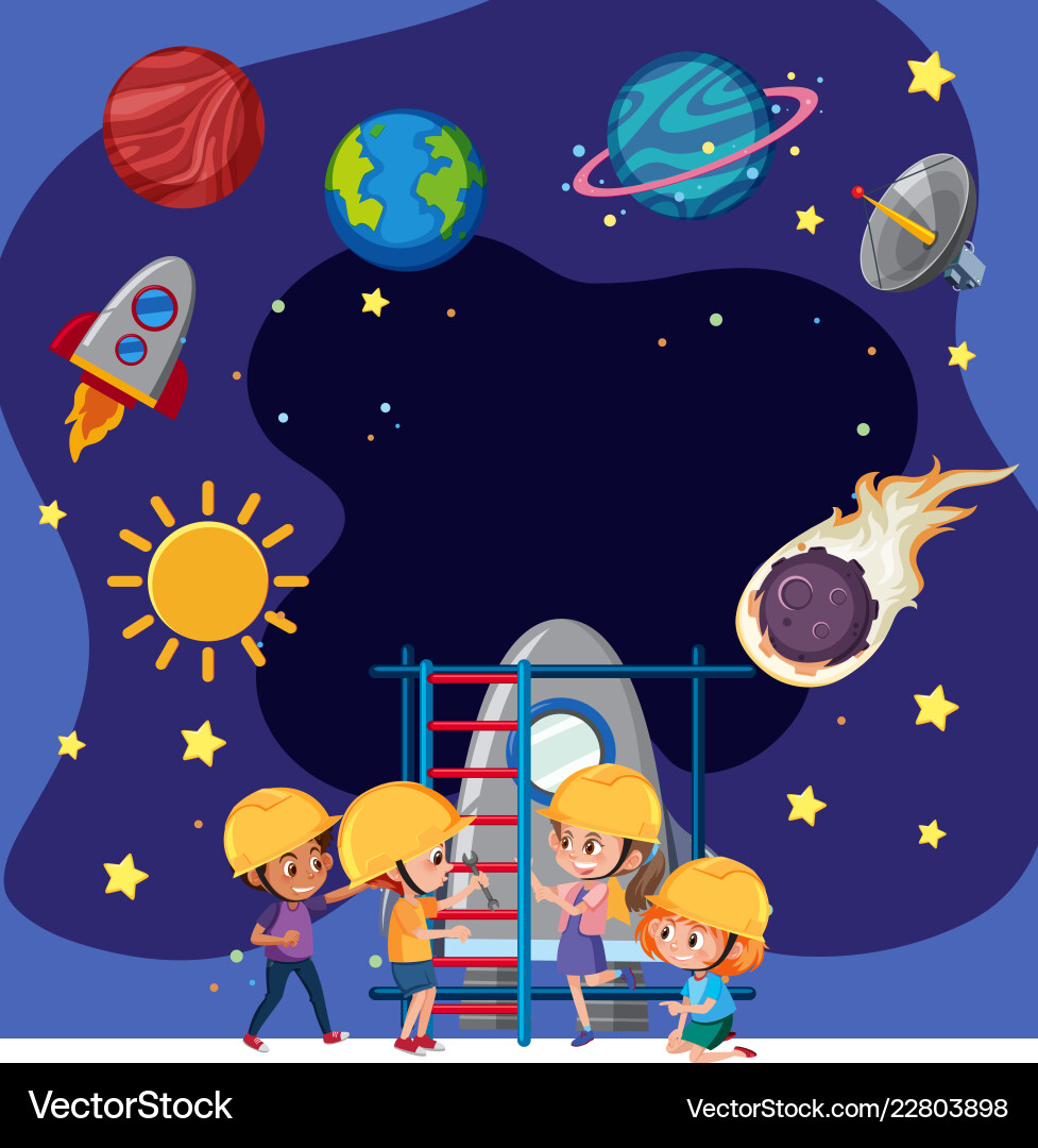 Student building rocket in science class vector image
