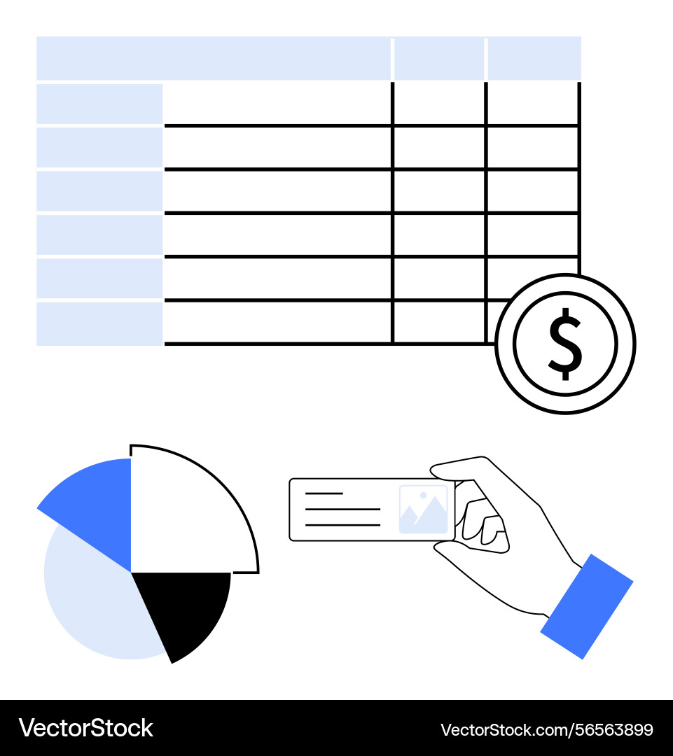 Financial data analysis with a table pie chart Financial data analysis with a table pie chart vector image