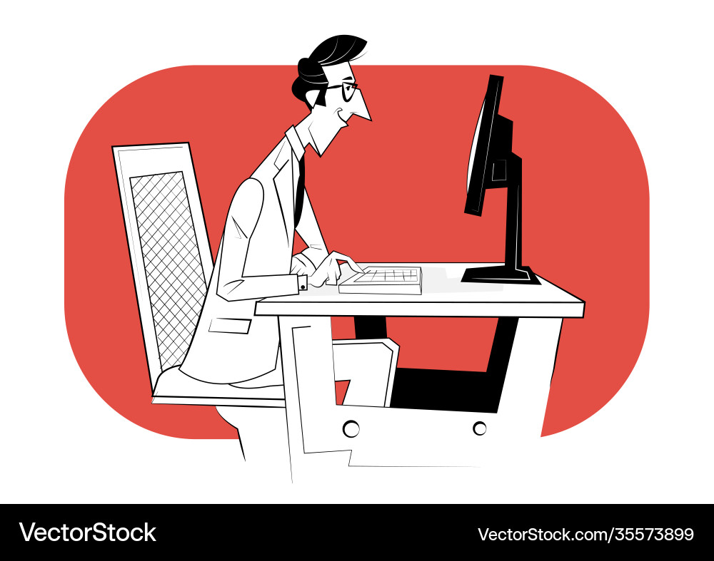 Man sitting at table with computer Man sitting at table with computer vector image
