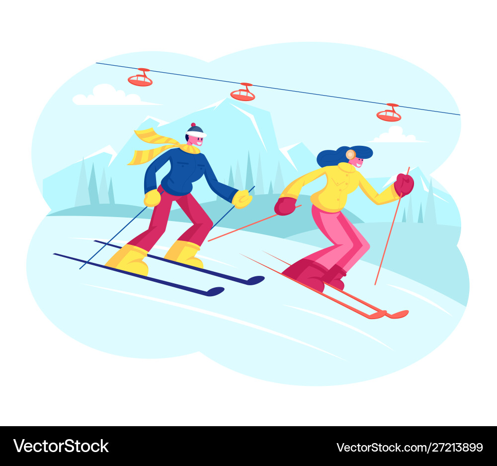 Menschen Skifahren Mann und Frau Skifahrer Langland Menschen Skifahren Mann und Frau Skifahrer Langland vektorbild