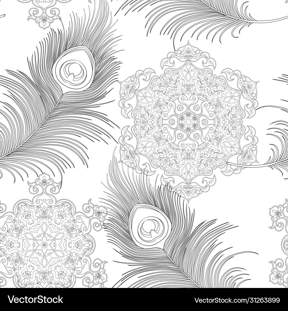 Peacock feathers seamless pattern background Peacock feathers seamless pattern background vector image
