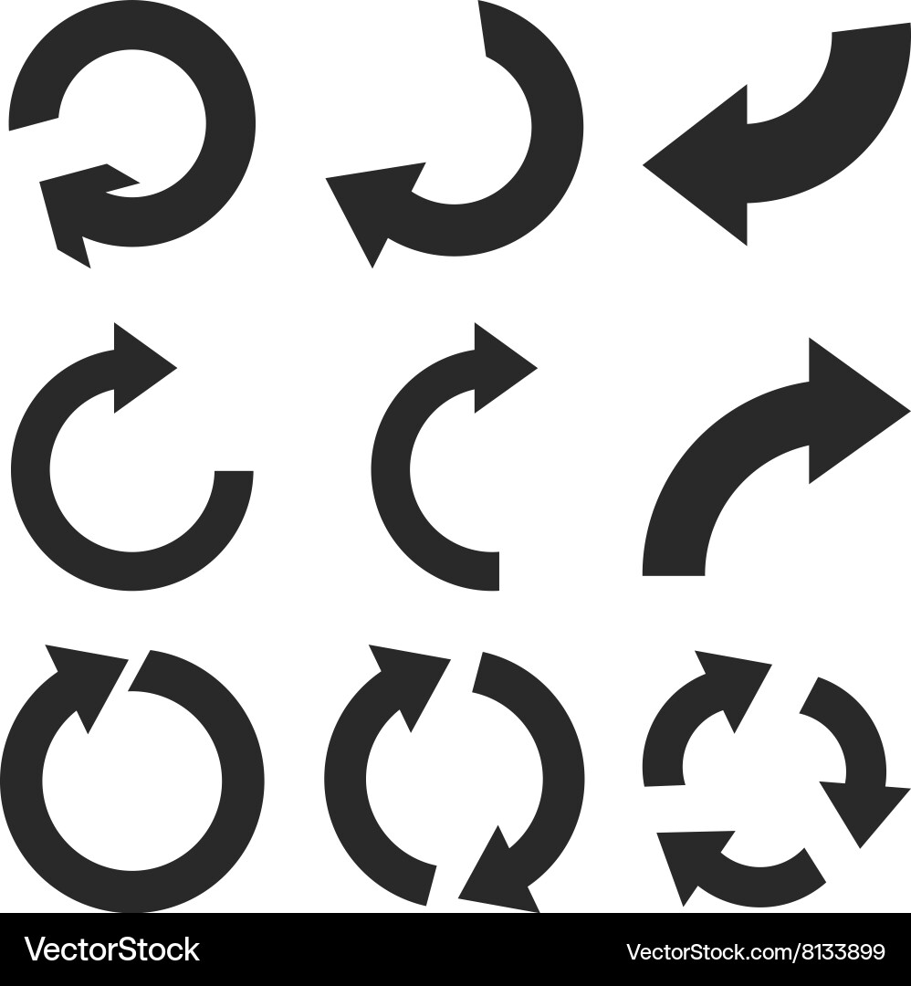 Rotate clockwise flat icon set Vector Image