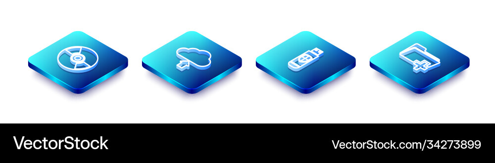 Set isometric line cd or dvd disk cloud upload Vector Image