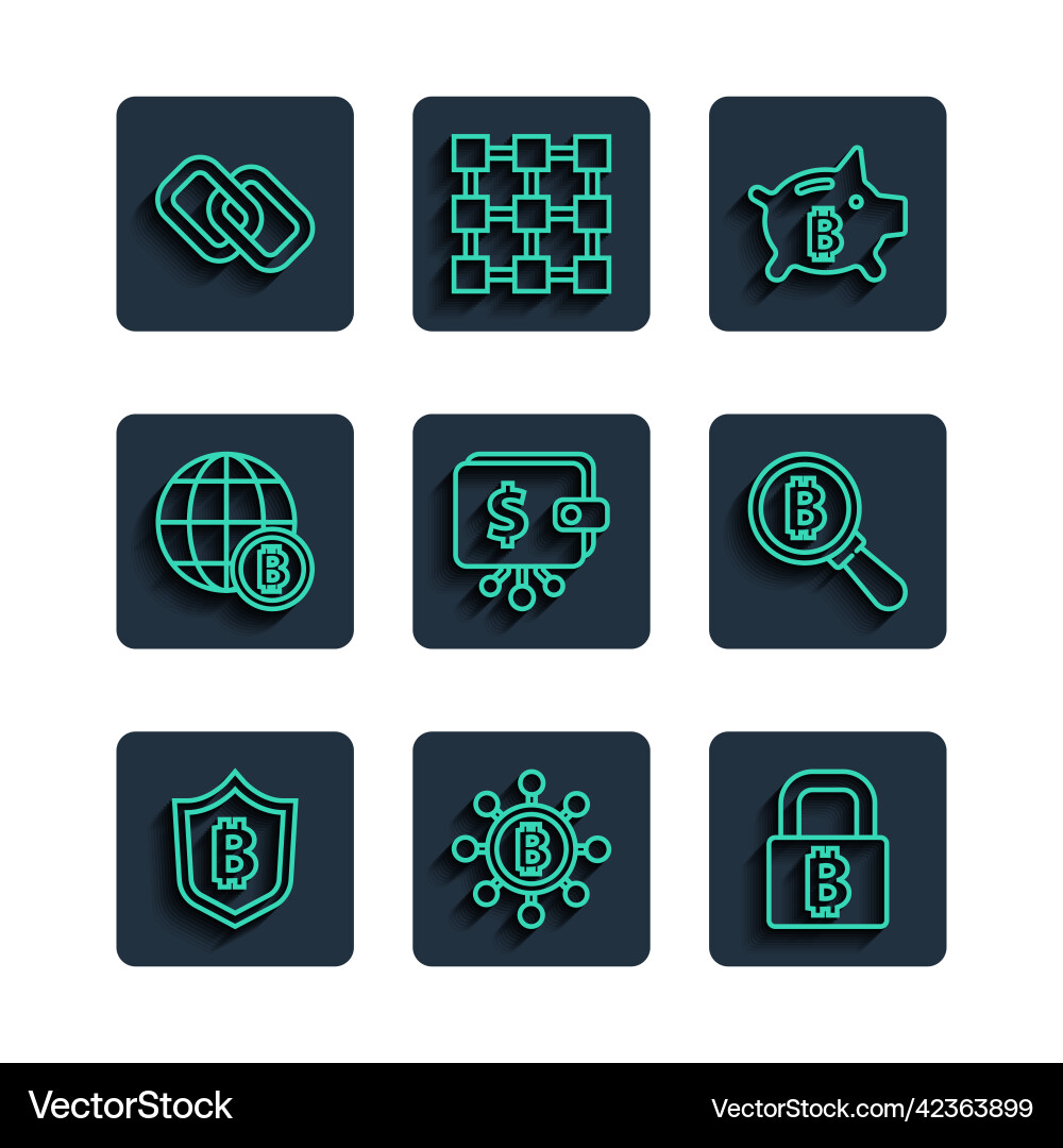 Set line shield with bitcoin blockchain Set line shield with bitcoin blockchain vector image