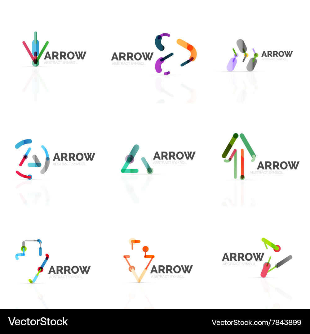 Set of linear arrow abstract logos connected vector image
