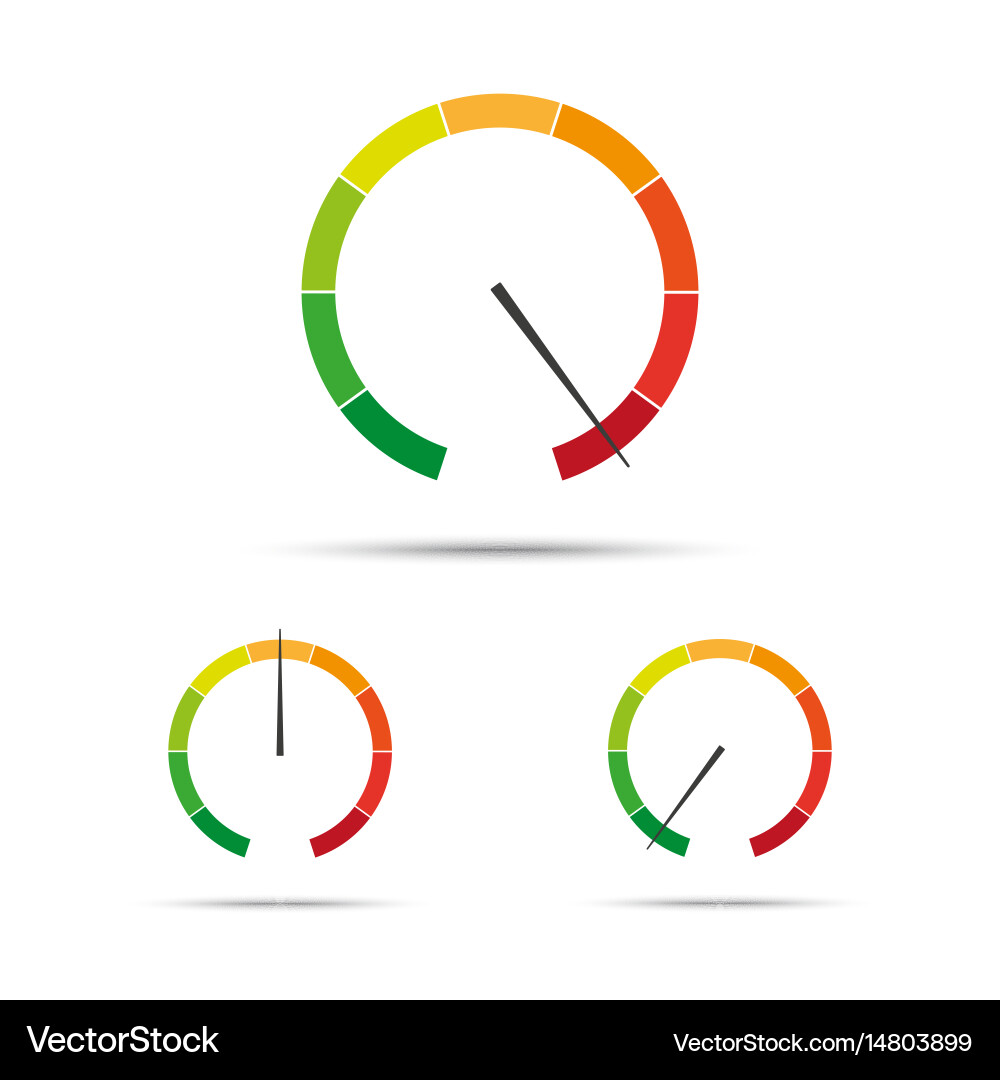 Set of simple tachometers with indicators in red vector image