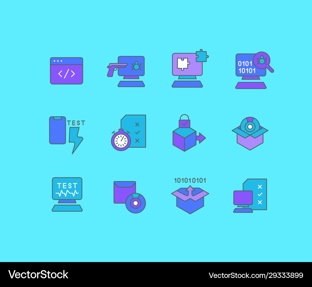 Set simple line icons software testing Set simple line icons software testing Vector Image
