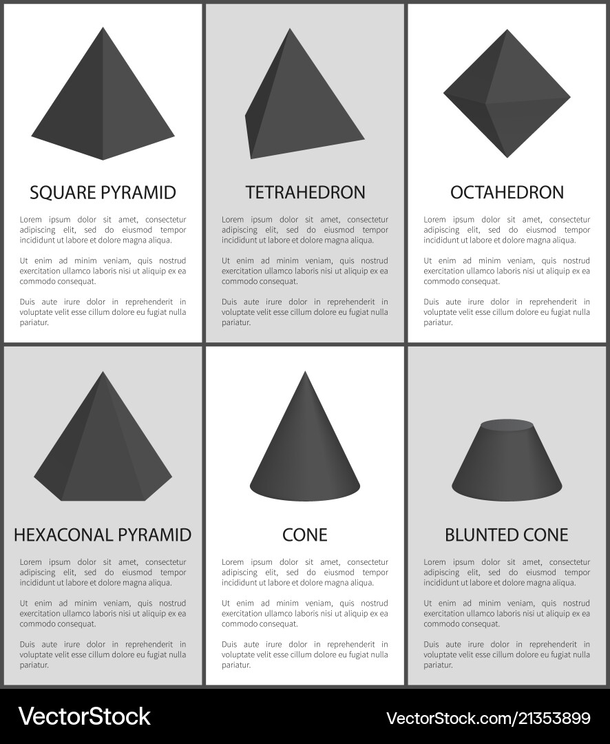 Square pyramid tetrahedron octahedron hexagonal Square pyramid tetrahedron octahedron hexagonal vector image